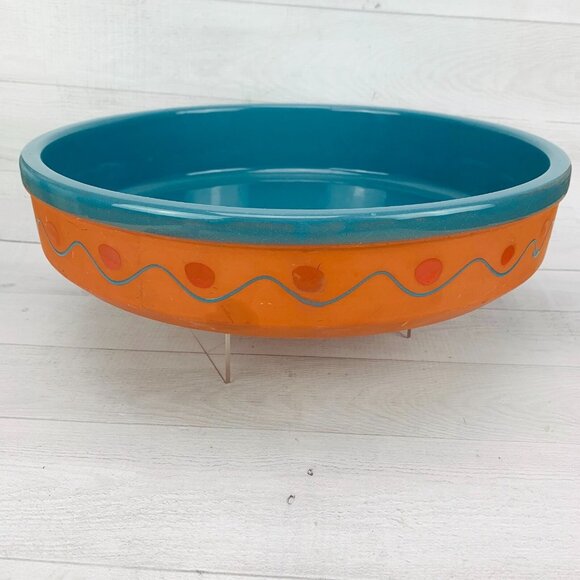 Vintage Himark TERRA COTTA Turquoise South Western Large Round Shallow Bowl Dish - Picture 2 of 10
